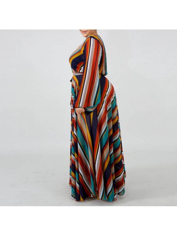 Vestito Donna Lungo a Righe Taglie Grandi Woman Oversize Maxi Dress OS120013B- f4